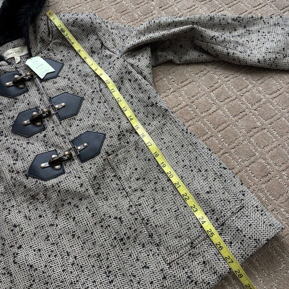 Anthropologie Third Piece Wool Peacoat Jacket Womens 14 Tweed Fur Hood Clasp New - Picture 7 of 8